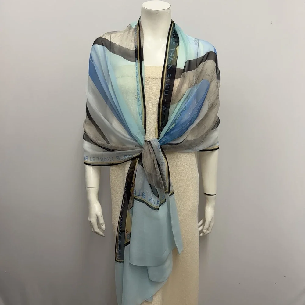 Chanel Silk Sheer Scarf By The Blue Train Coco Chanel Paris Monte Carlo 25
